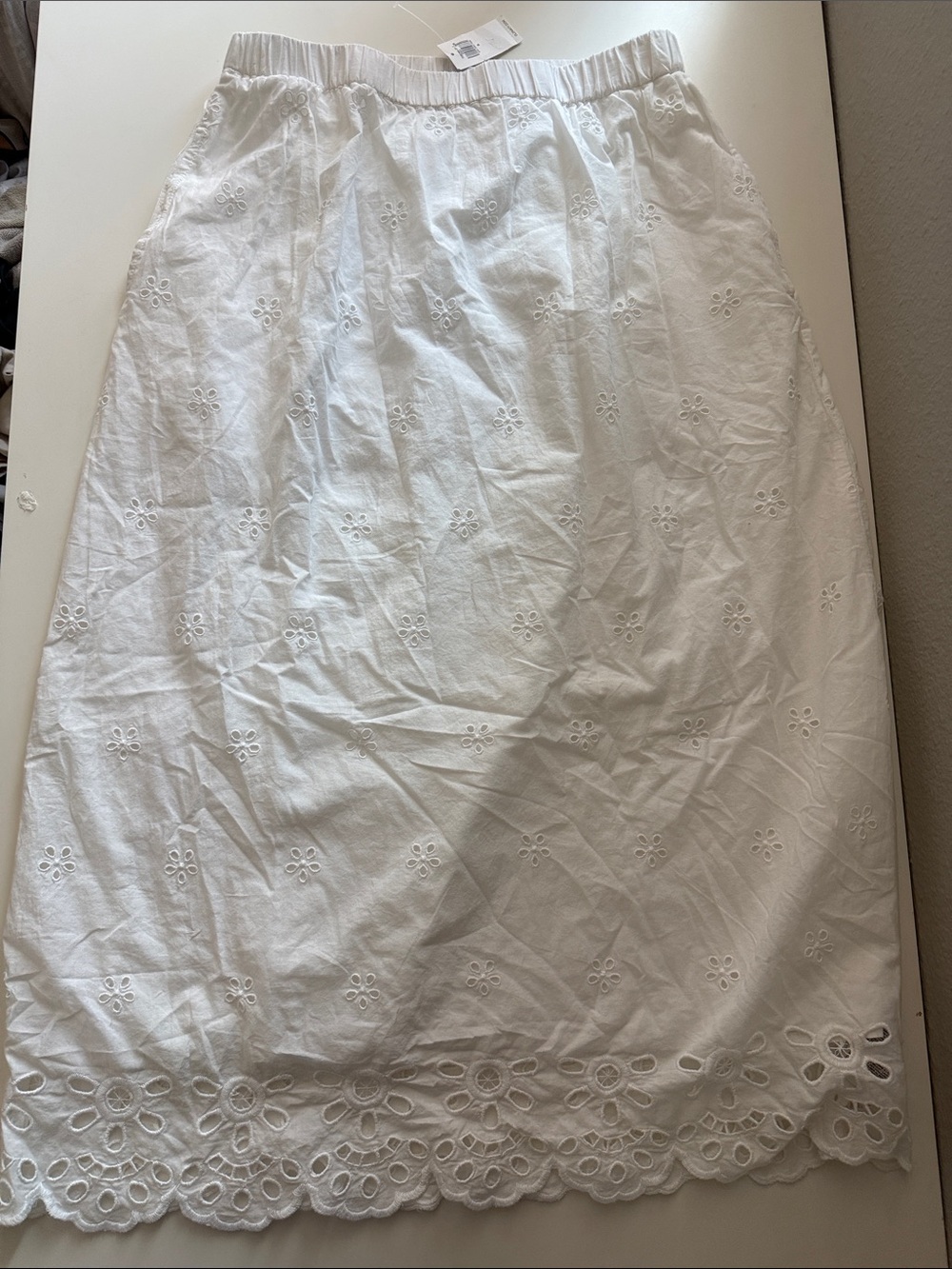 Old Navy White Eyelet Midi Skirt with Elastic Waist